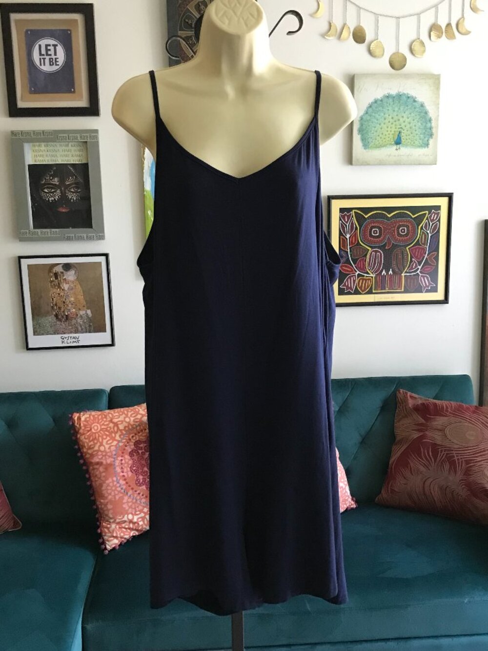 SIMPLE Suzanne Betro size 2X Navy Blue Stretch Jersey Spaghetti Strap Romper NWT